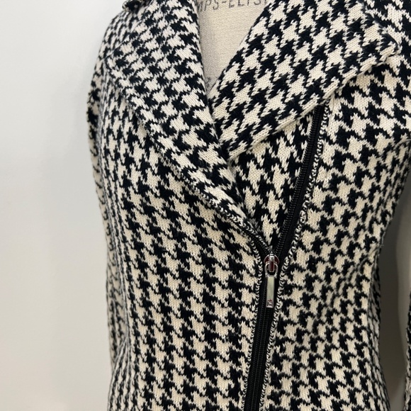 CHAPS houndstooth print jacket zipper 100 % COTTON Size M black and white - Picture 2 of 8